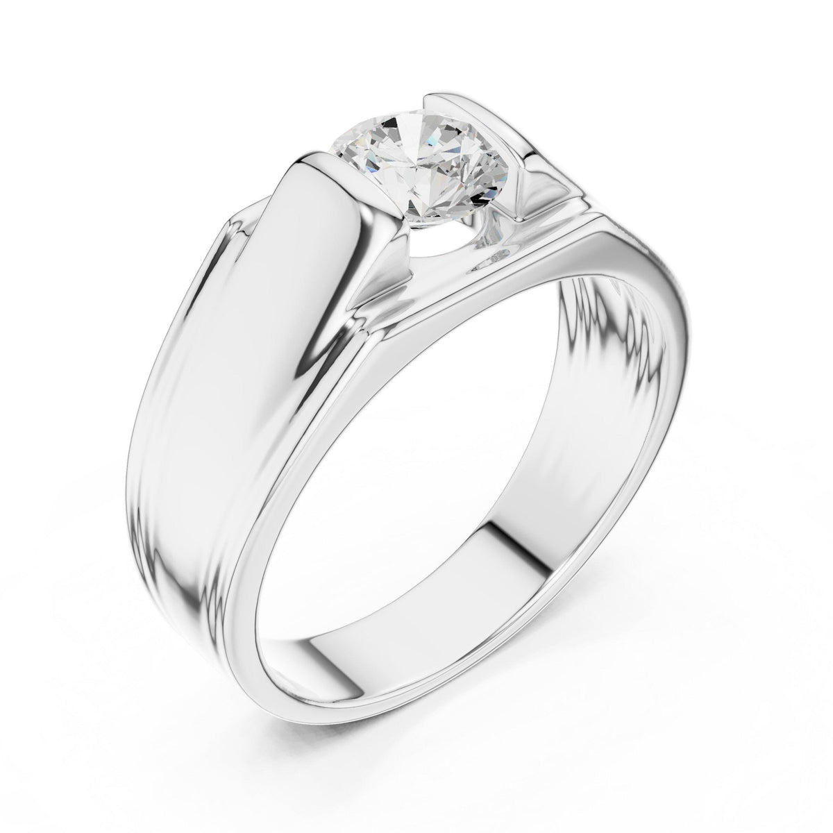 Men's Round Moissanite Ring with T-Bar Setting – 925 Sterling Silver, 18K Gold Vermeil