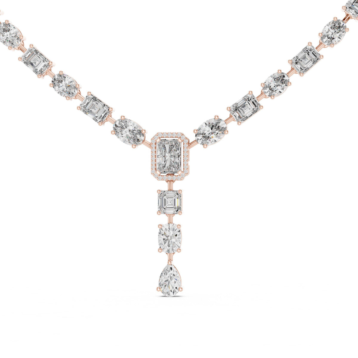 Mixed-Cut Moissanite Y-Drop Tennis Necklace – 925 Sterling Silver, 18K Gold Vermeil