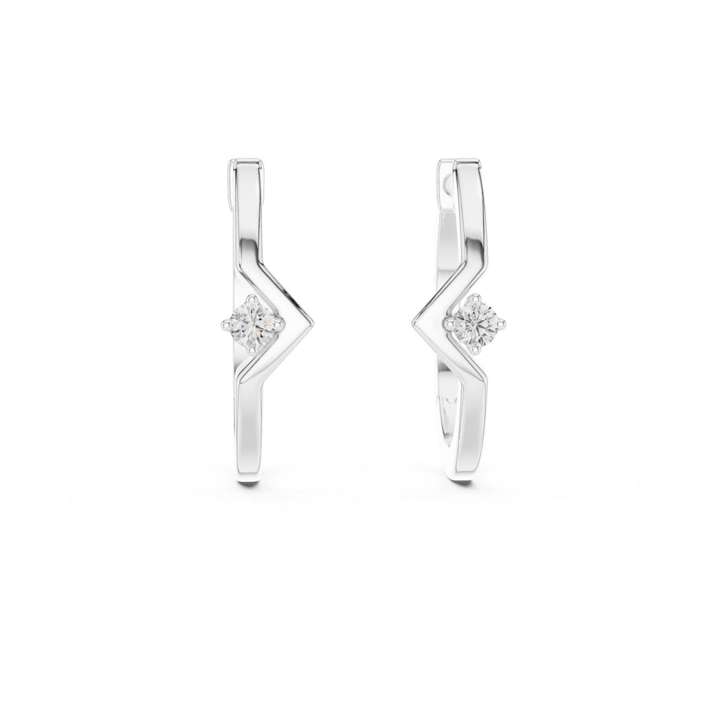 Round Moissanite Chevron Huggie Hoop Earrings – 925 Sterling Silver, 18K Gold Vermeil