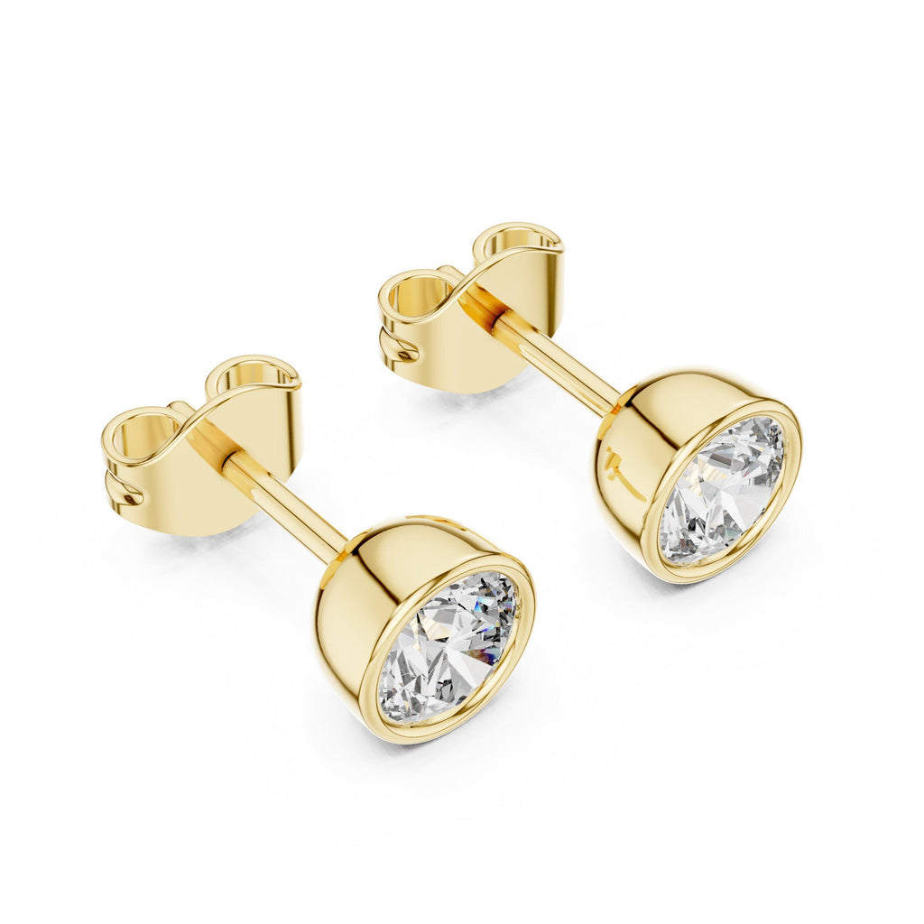 Round Moissanite Bezel Stud Earrings – 925 Sterling Silver, 18K Gold Vermeil