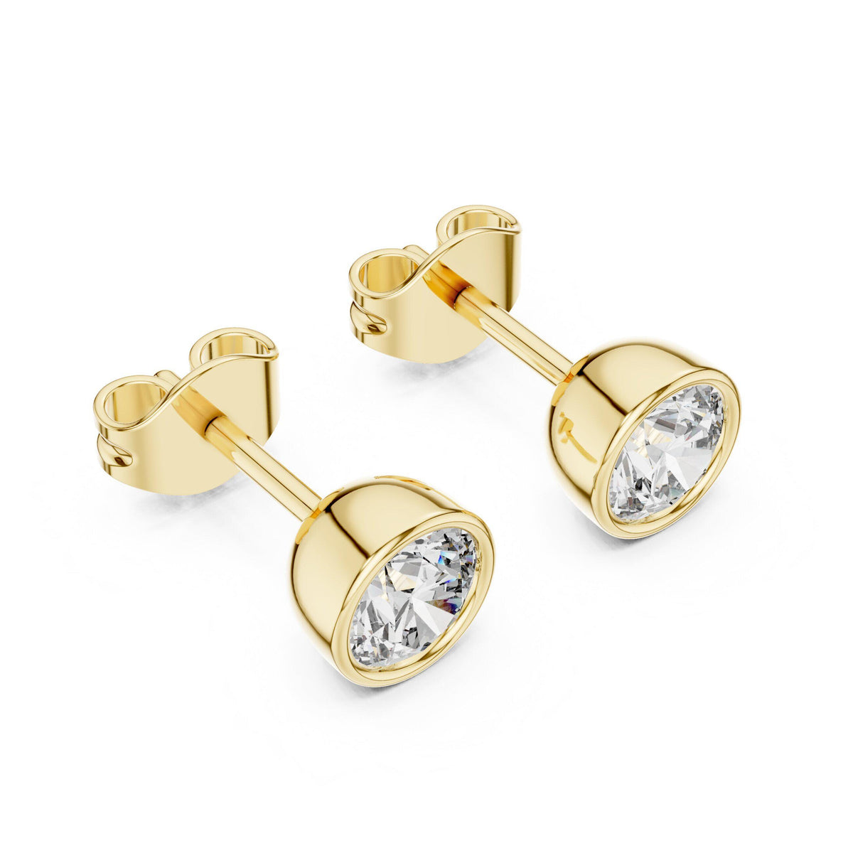 Round Moissanite Bezel Stud Earrings – 925 Sterling Silver, 18K Gold Vermeil