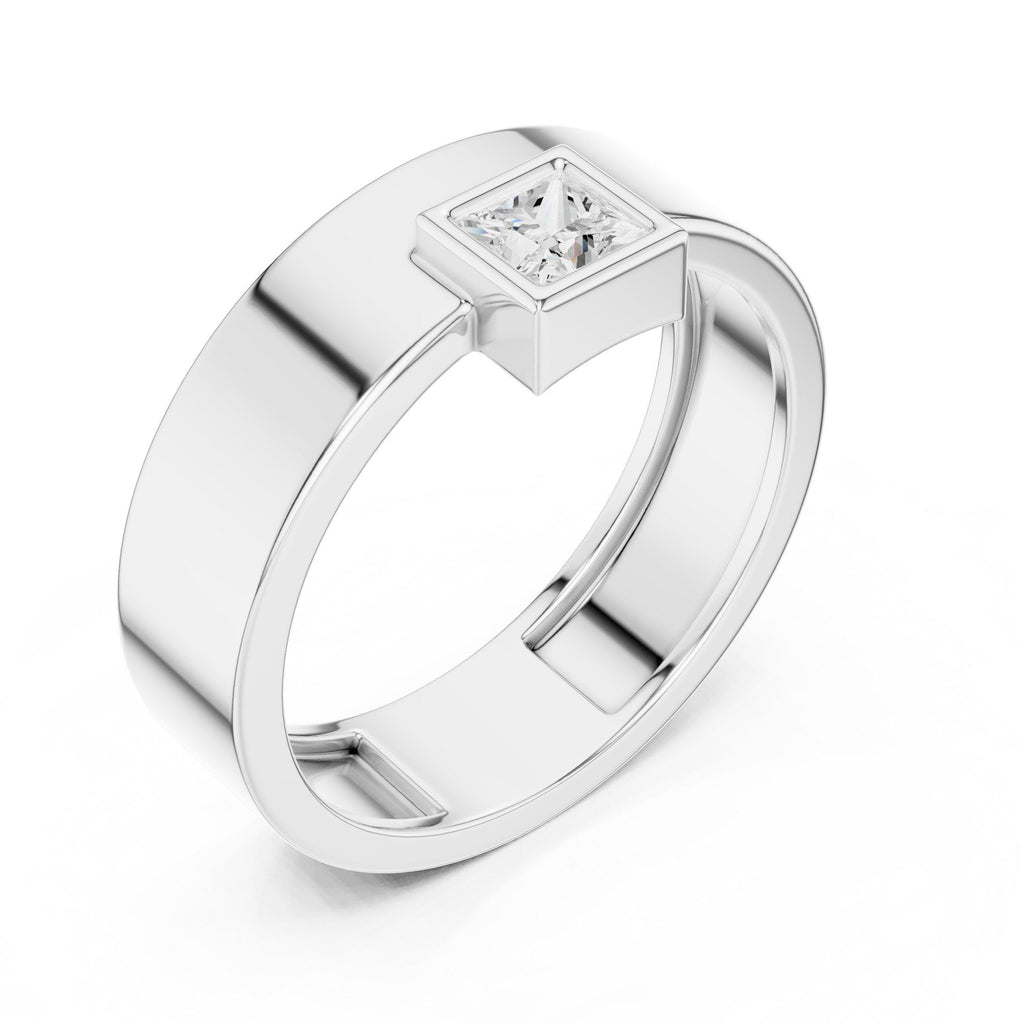 Men's Princess-Cut Moissanite Ring, Wide Flat Band – 925 Sterling Silver, 18K Gold Vermeil