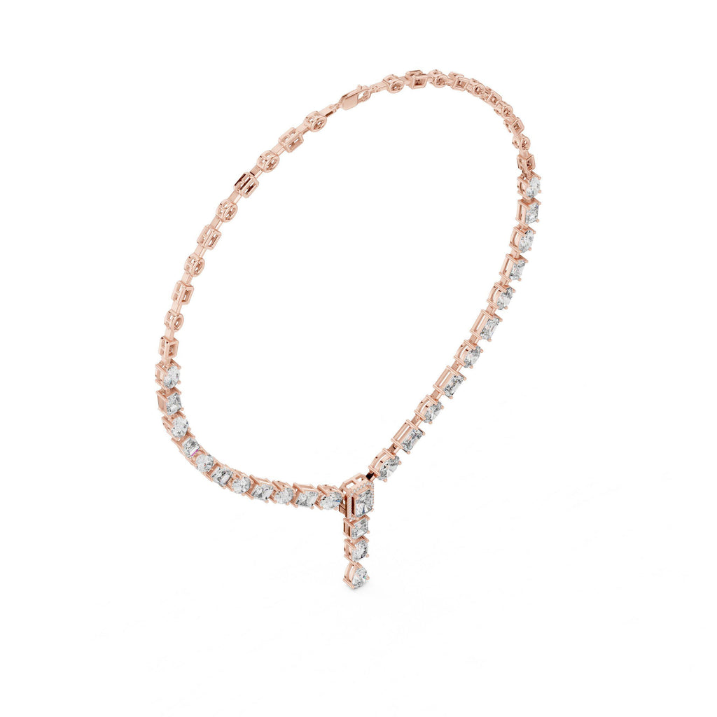 Mixed-Cut Moissanite Y-Drop Tennis Necklace – 925 Sterling Silver, 18K Gold Vermeil