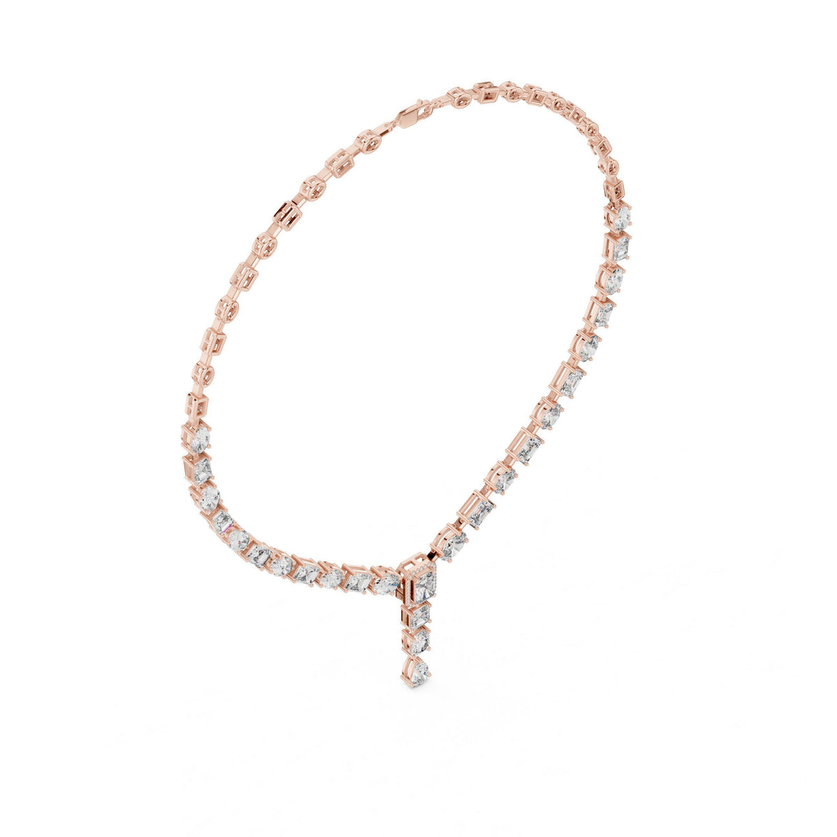 Mixed-Cut Moissanite Y-Drop Tennis Necklace – 925 Sterling Silver, 18K Gold Vermeil