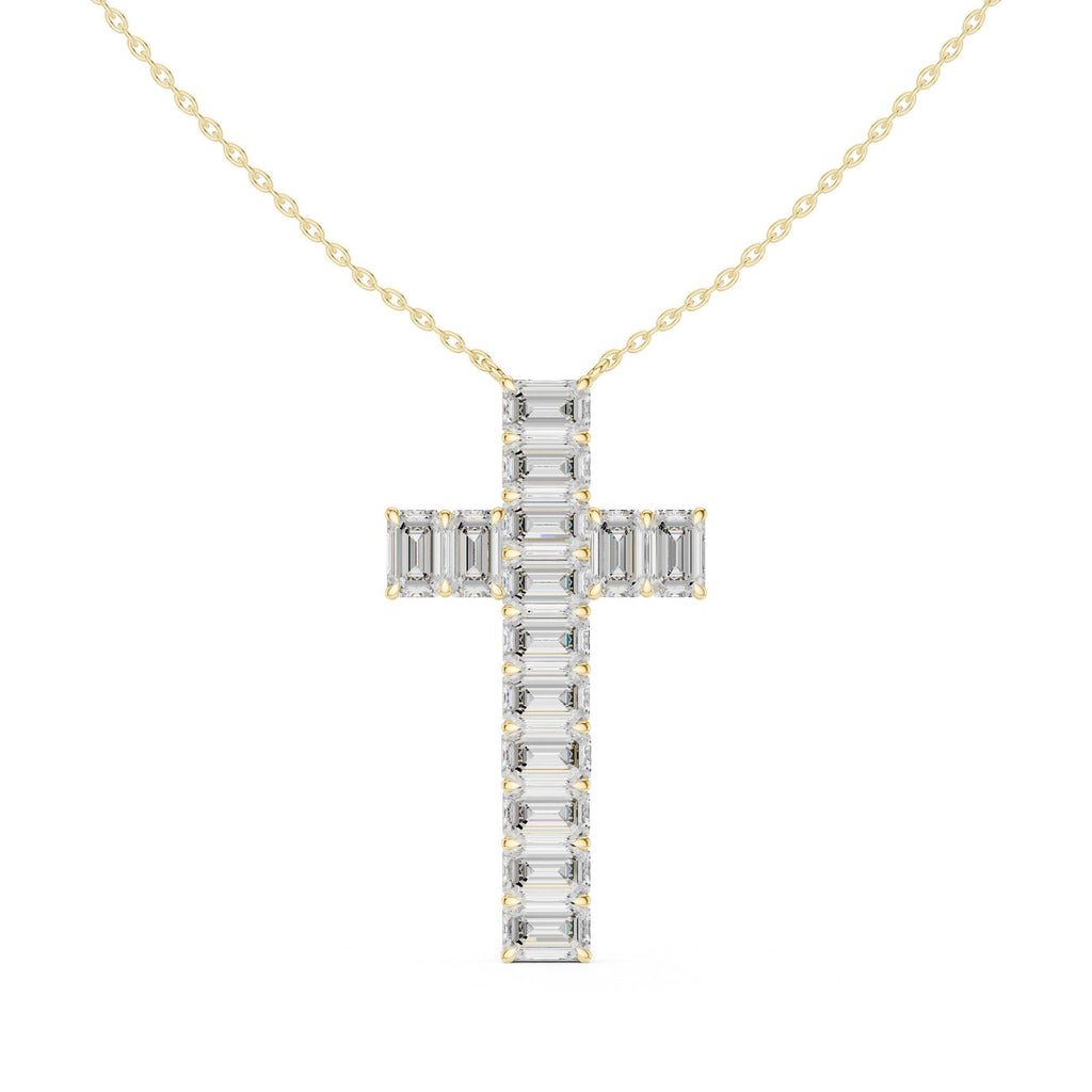 Baguette Moissanite Cross Pendant Necklace – 925 Sterling Silver, 18K Gold Vermeil