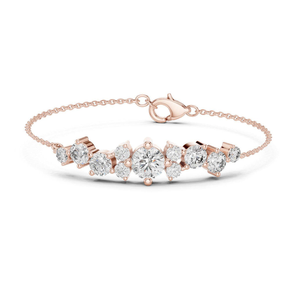 Graduated Moissanite Cluster Chain Bracelet – 925 Sterling Silver, 18K Gold Vermeil