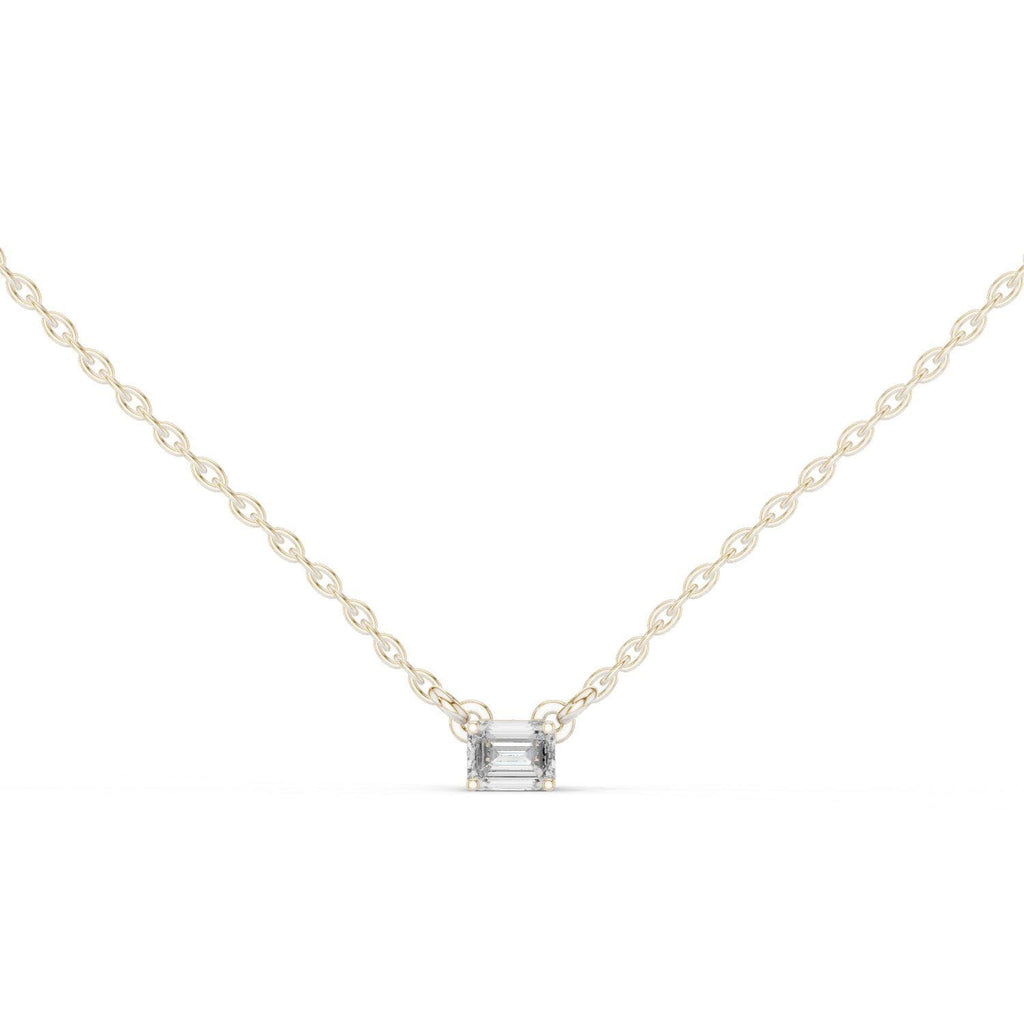 Emerald-Cut Moissanite East-West Solitaire Necklace – 925 Sterling Silver, 18K Gold Vermeil