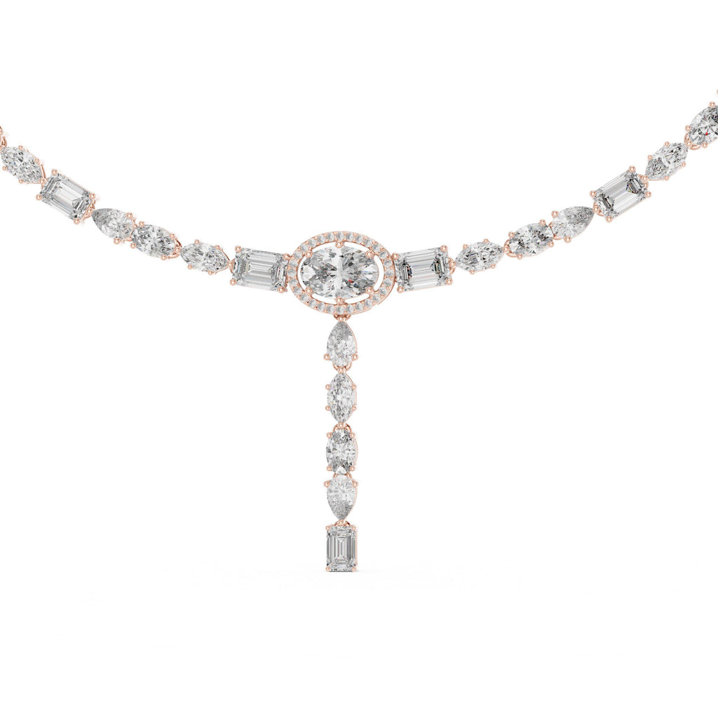 Mixed-Cut Moissanite Lariat Tennis Necklace – 925 Sterling Silver, 18K Gold Vermeil