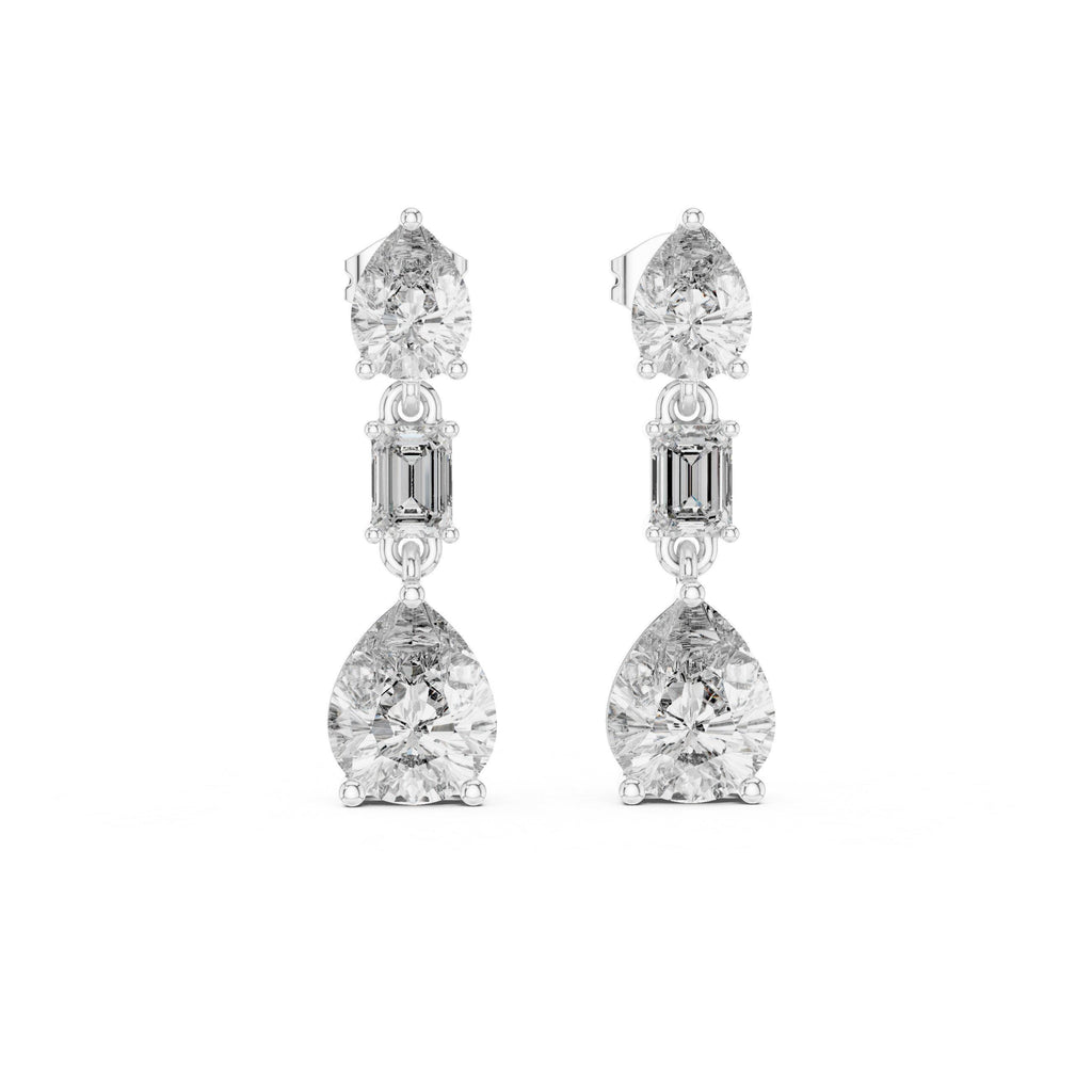 Pear & Emerald-Cut Moissanite Three-Stone Drop Earrings – 925 Sterling Silver, 18K Gold Vermeil