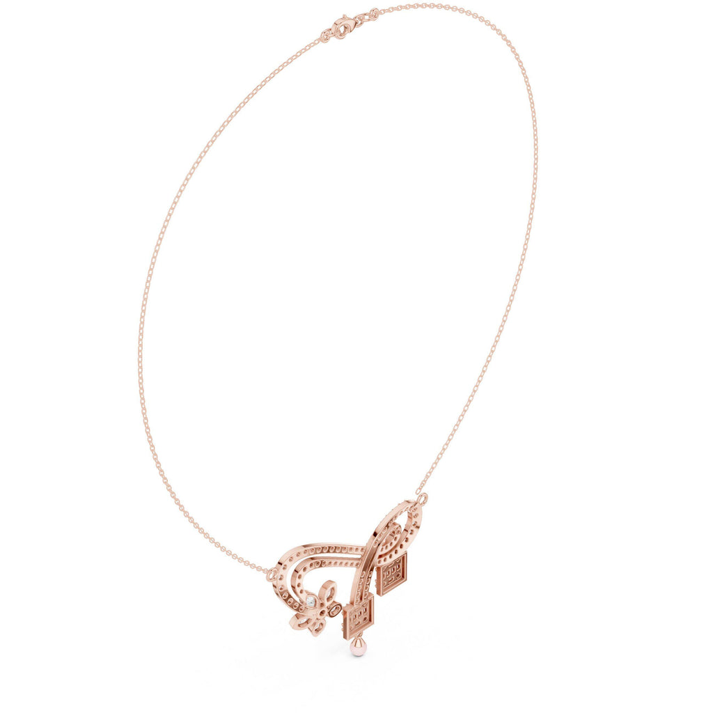 Moissanite Pavé Flower & Baguette Drop Necklace – 925 Sterling Silver, 18K Gold Vermeil