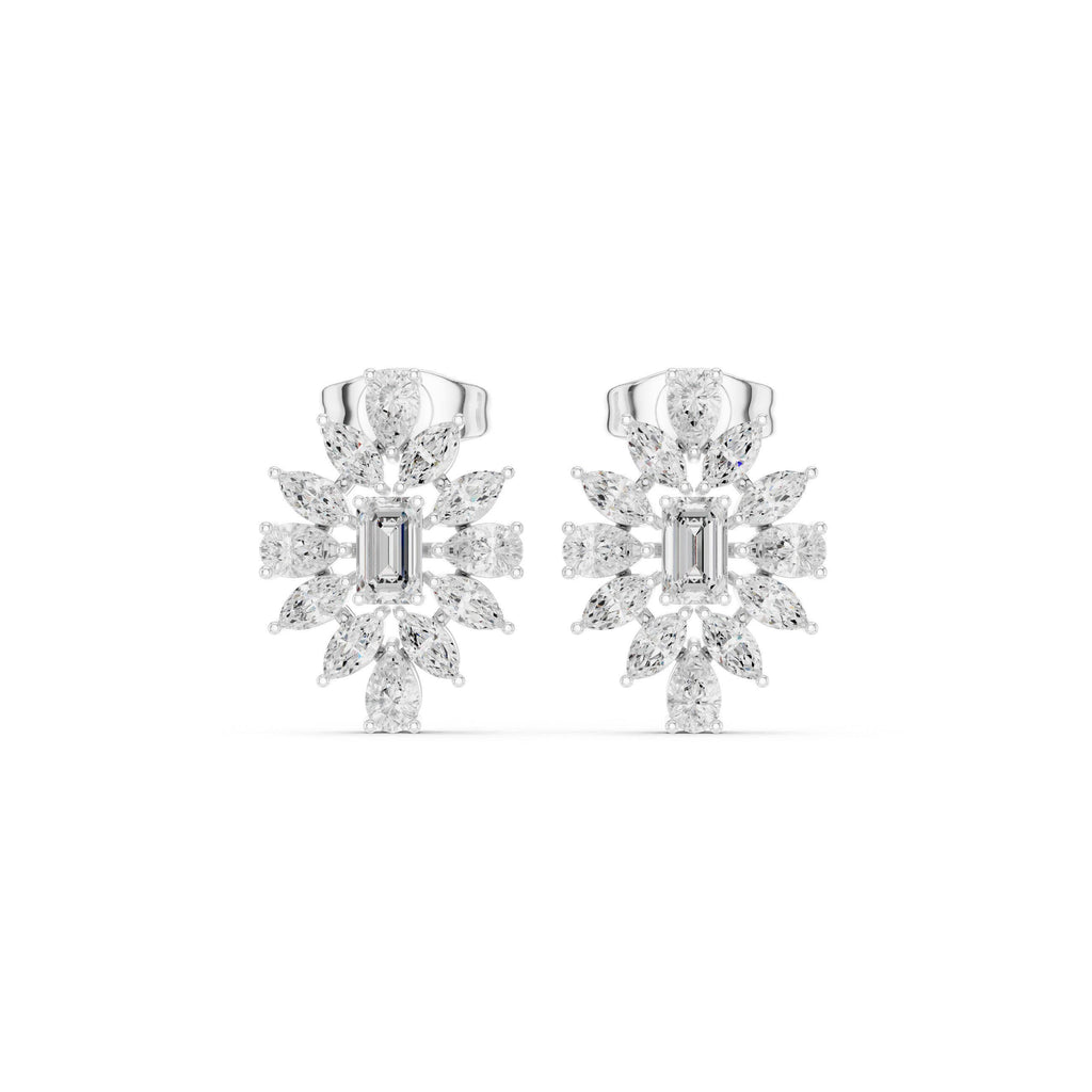 Baguette & Marquise Moissanite Starburst Stud Earrings – 925 Sterling Silver, 18K Gold Vermeil