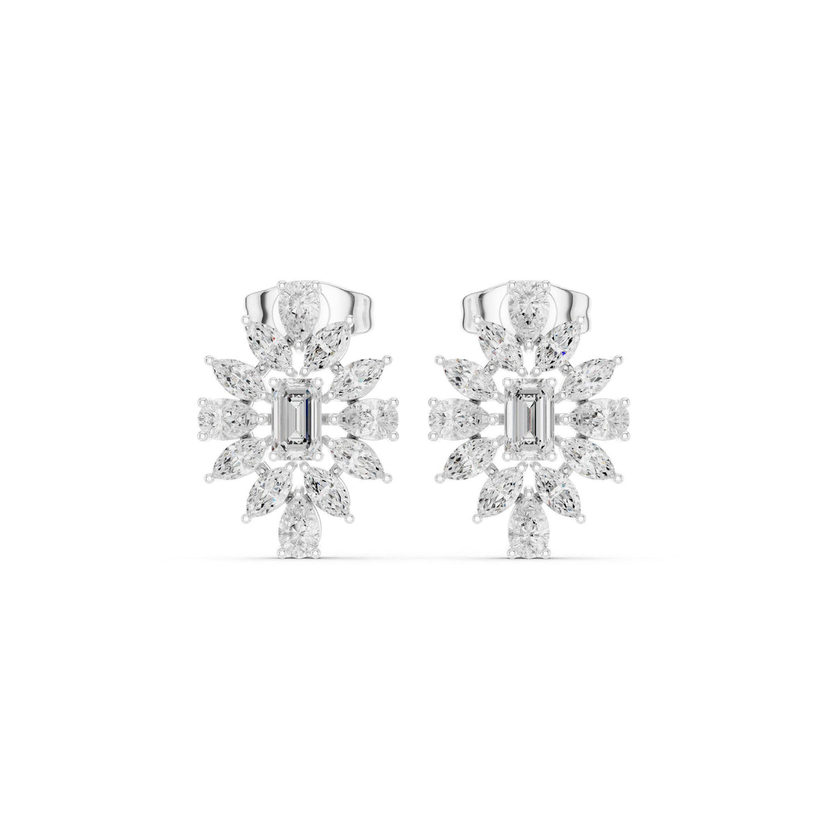 Baguette & Marquise Moissanite Starburst Stud Earrings – 925 Sterling Silver, 18K Gold Vermeil