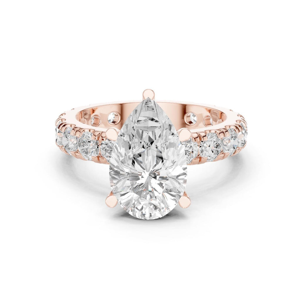 Pear Moissanite Ring with Pavé Band – 925 Sterling Silver, 18K Gold Vermeil
