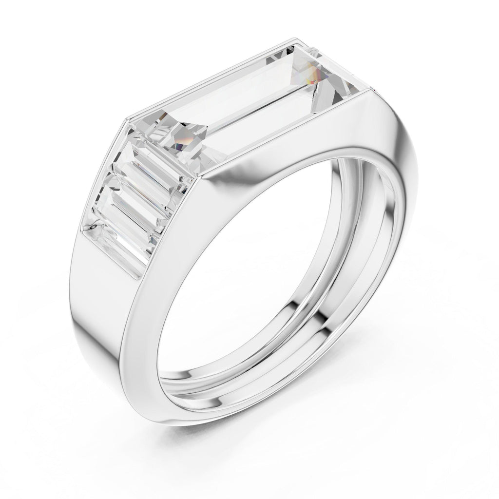 Men's Three-Stone Emerald-Cut Moissanite Ring – 925 Sterling Silver, 18K Gold Vermeil