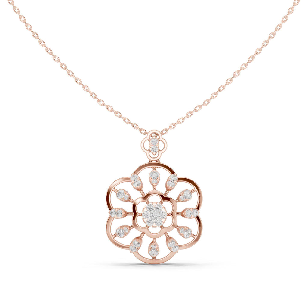 18K Gold Vermeil Floral Moissanite Pendant | 925 Silver Flower Necklace