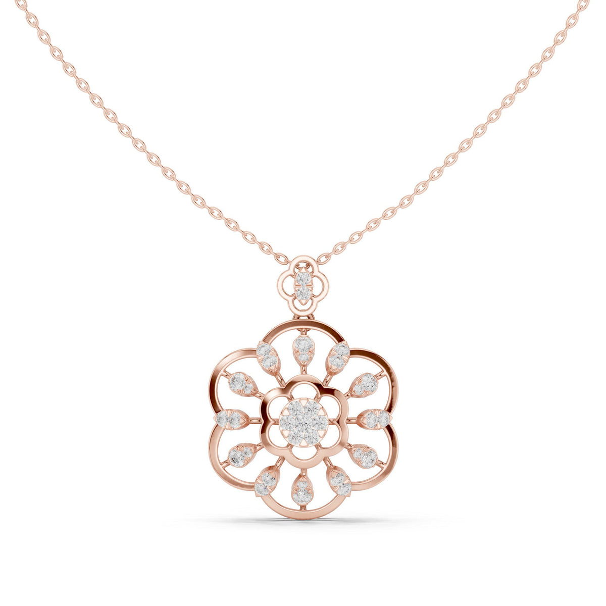18K Gold Vermeil Floral Moissanite Pendant | 925 Silver Flower Necklace