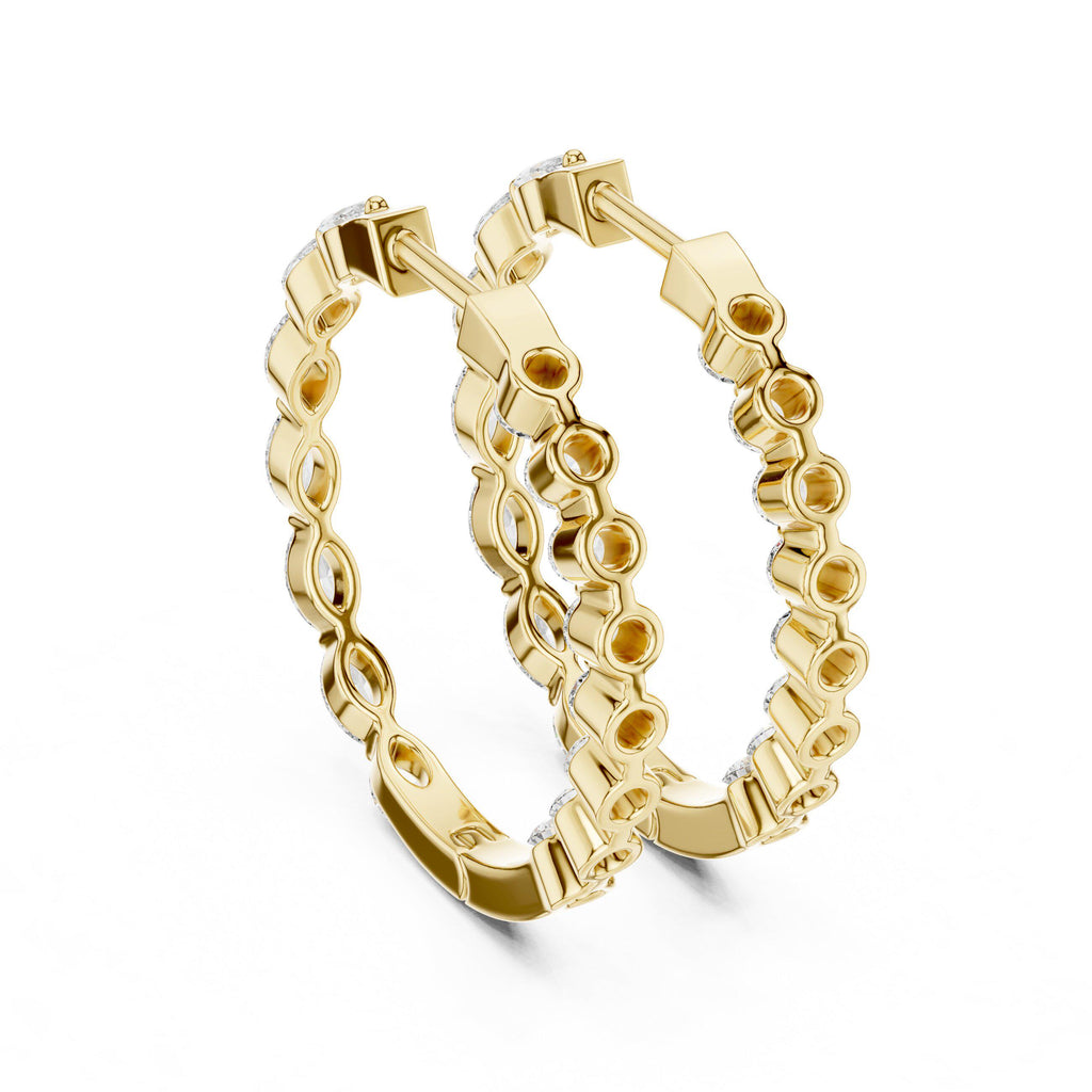Marquise & Round Moissanite Station Hoop Earrings – 925 Sterling Silver, 18K Gold Vermeil