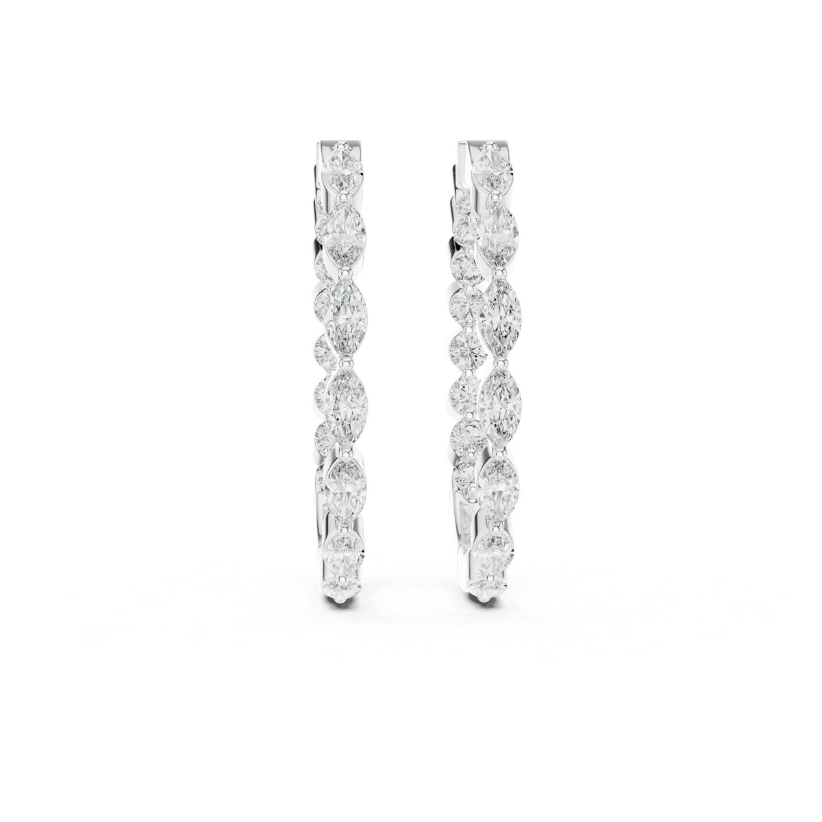Marquise & Round Moissanite Station Hoop Earrings – 925 Sterling Silver, 18K Gold Vermeil
