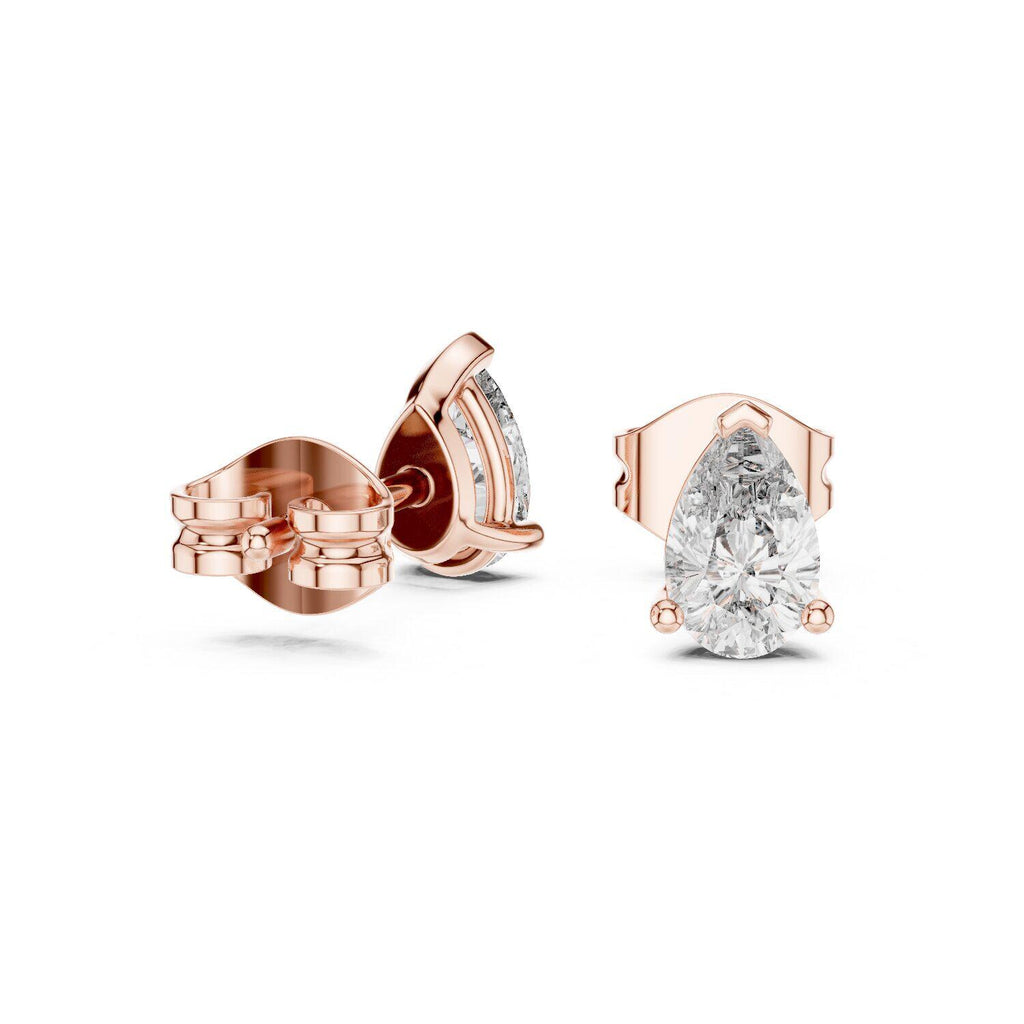 Pear Moissanite Solitaire Stud Earrings – 925 Sterling Silver, 18K Gold Vermeil