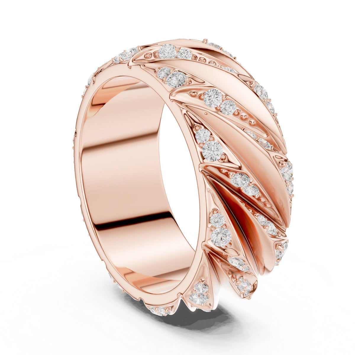 Men's Wide Moissanite Band with Diagonal Cutout Stripes – 925 Sterling Silver, 18K Gold Vermeil