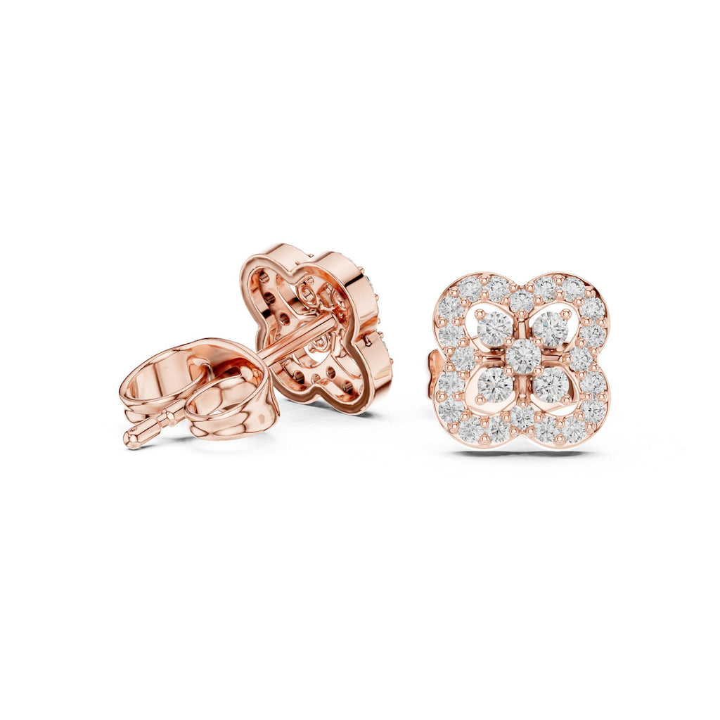 Moissanite Pavé Quatrefoil Stud Earrings – 925 Sterling Silver, 18K Gold Vermeil