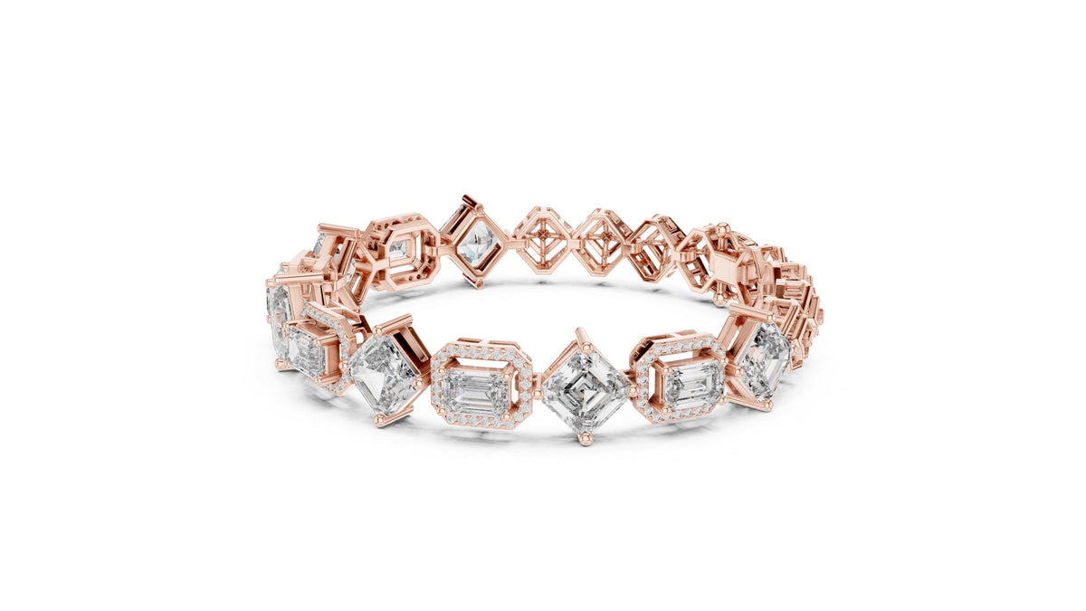 Emerald-Cut Halo Moissanite Bracelet – 925 Sterling Silver, 18K Gold Vermeil
