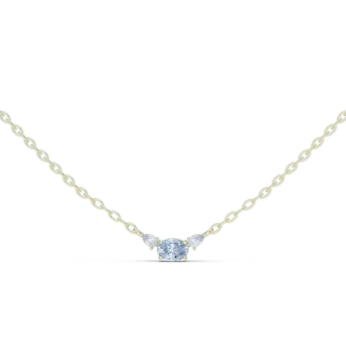 Oval & Pear Moissanite Three-Stone Necklace – 925 Sterling Silver, 18K Gold Vermeil