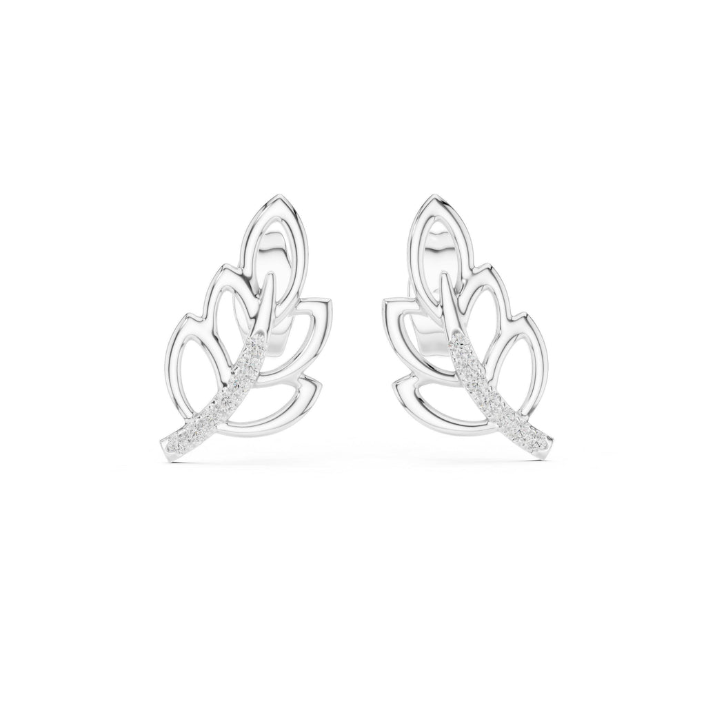 Moissanite Pavé Leaf Stud Earrings – 925 Sterling Silver, 18K Gold Vermeil