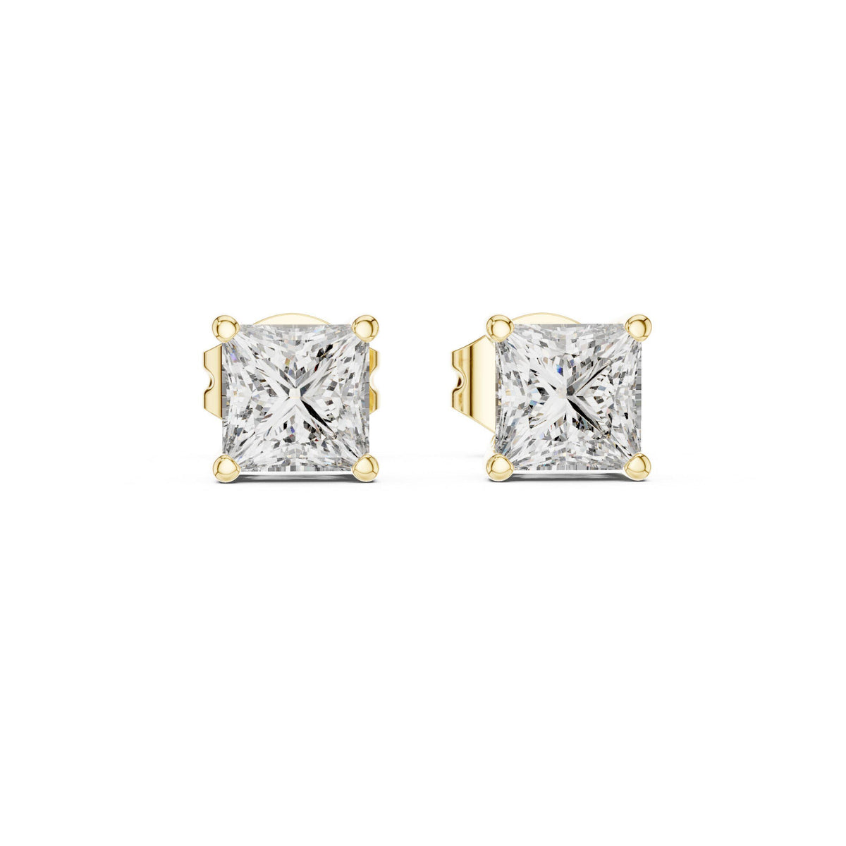 Princess Moissanite Solitaire Stud Earrings – 925 Sterling Silver, 18K Gold Vermeil