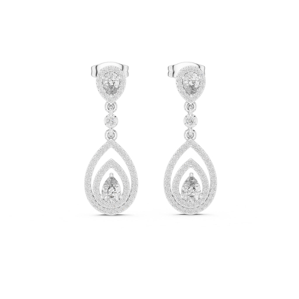 Pear Moissanite Double-Teardrop Halo Drop Earrings – 925 Sterling Silver, 18K Gold Vermeil