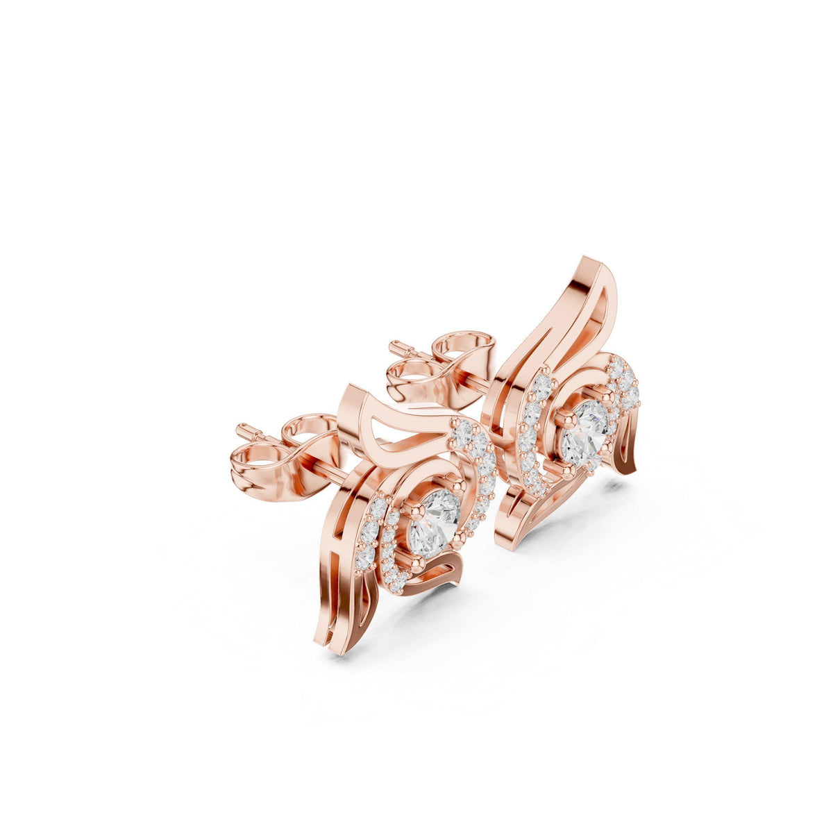 Moissanite Pavé Wing Stud Earrings – 925 Sterling Silver, 18K Gold Vermeil