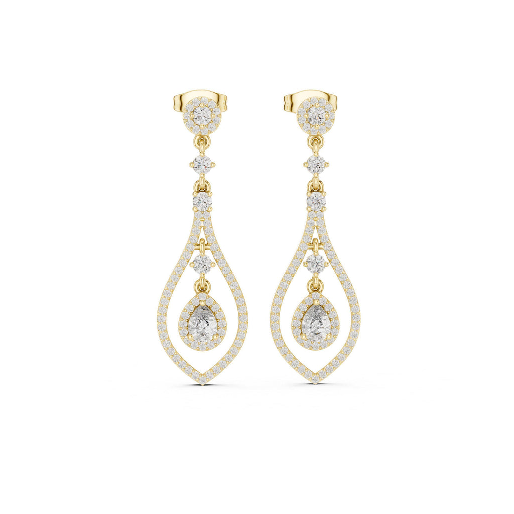 Pear Moissanite Open Teardrop Chandelier Earrings – 925 Sterling Silver, 18K Gold Vermeil