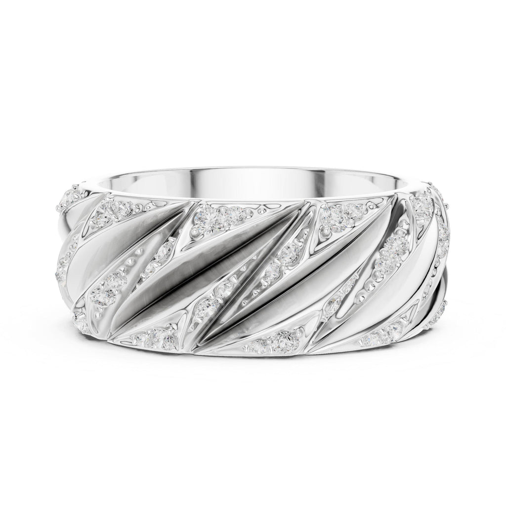 Men's Wide Moissanite Band with Diagonal Cutout Stripes – 925 Sterling Silver, 18K Gold Vermeil