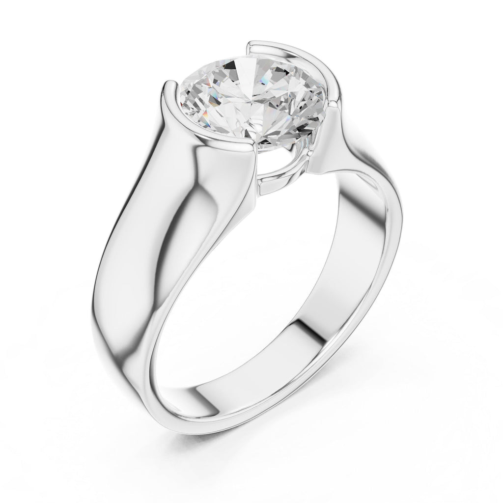 Men's Large Round Moissanite Solitaire Ring, Tapered Band – 925 Sterling Silver, 18K Gold Vermeil