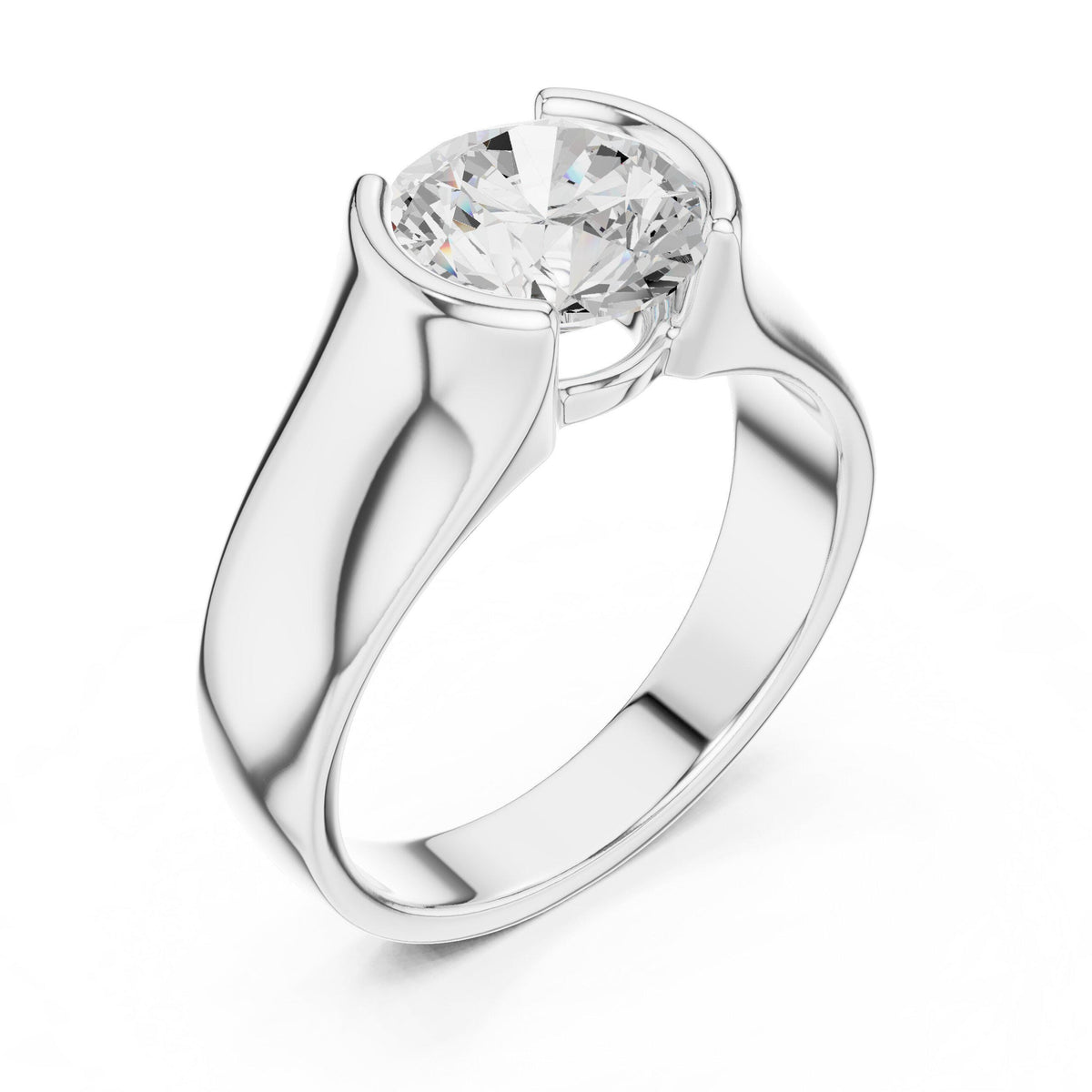 Men's Large Round Moissanite Solitaire Ring, Tapered Band – 925 Sterling Silver, 18K Gold Vermeil