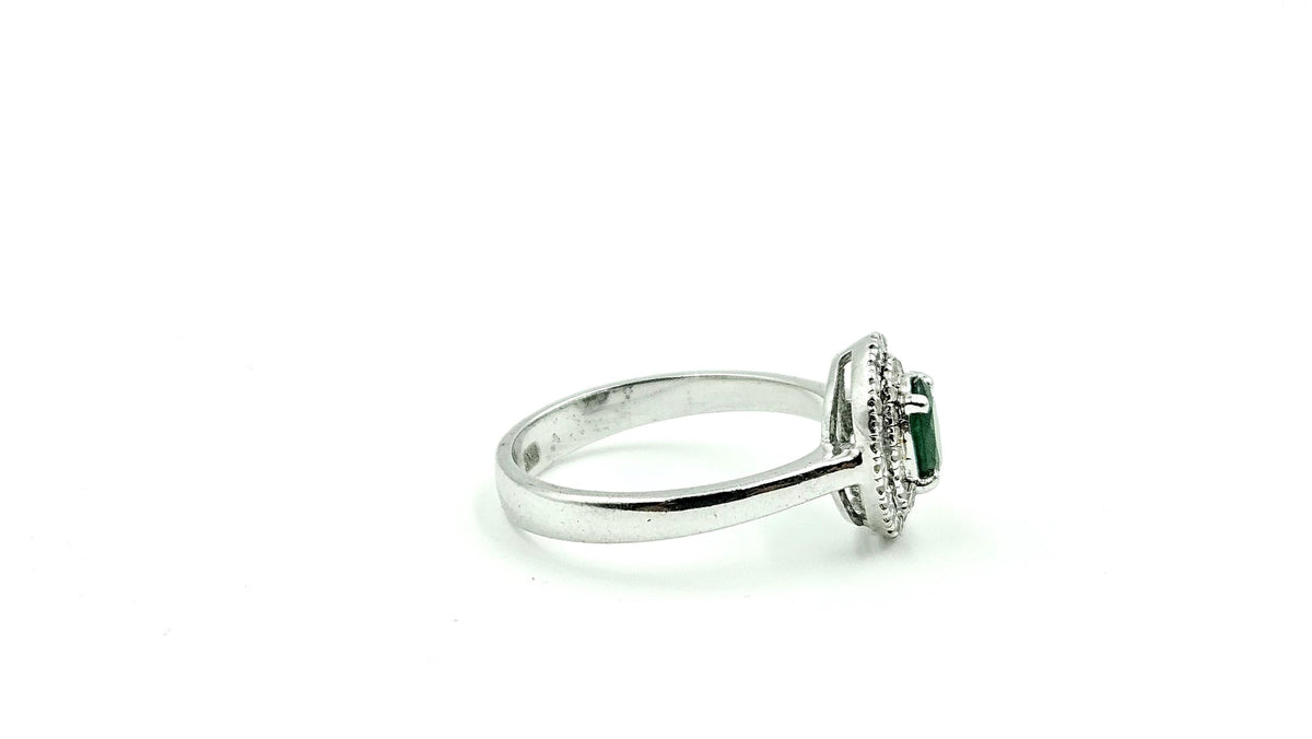 Oval Emerald Diamond-Halo Ring – 925 Sterling Silver, 18K White Gold Vermeil