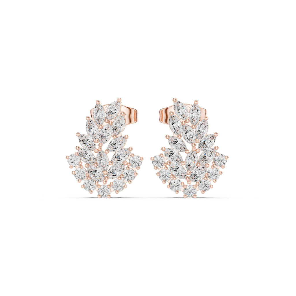 Marquise Moissanite Leaf Cluster Stud Earrings – 925 Sterling Silver, 18K Gold Vermeil