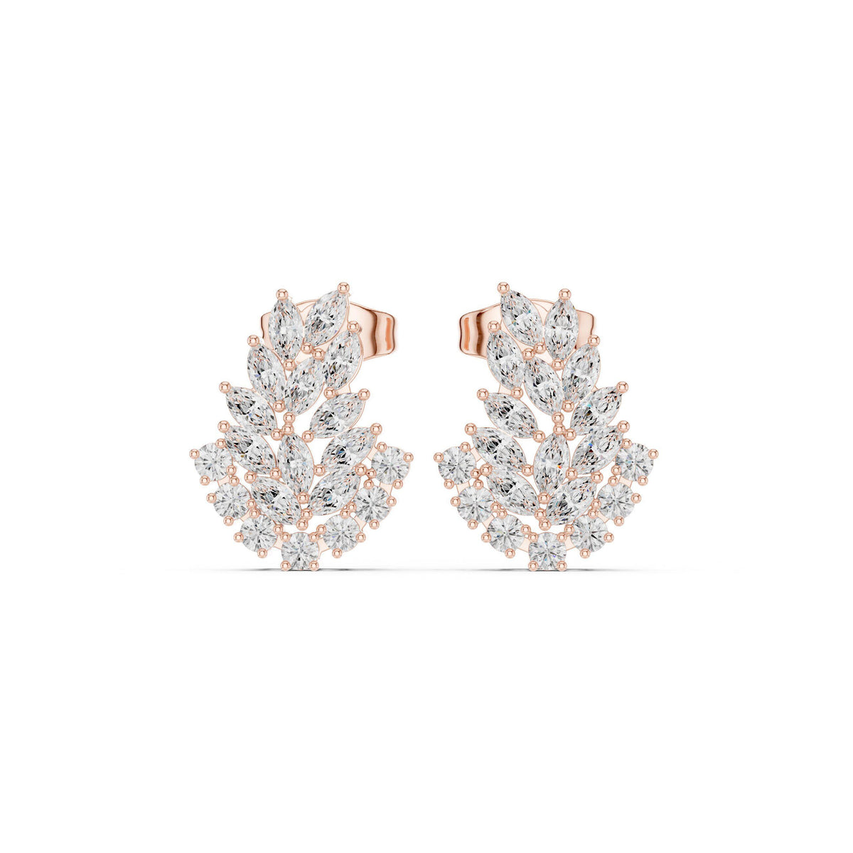 Marquise Moissanite Leaf Cluster Stud Earrings – 925 Sterling Silver, 18K Gold Vermeil
