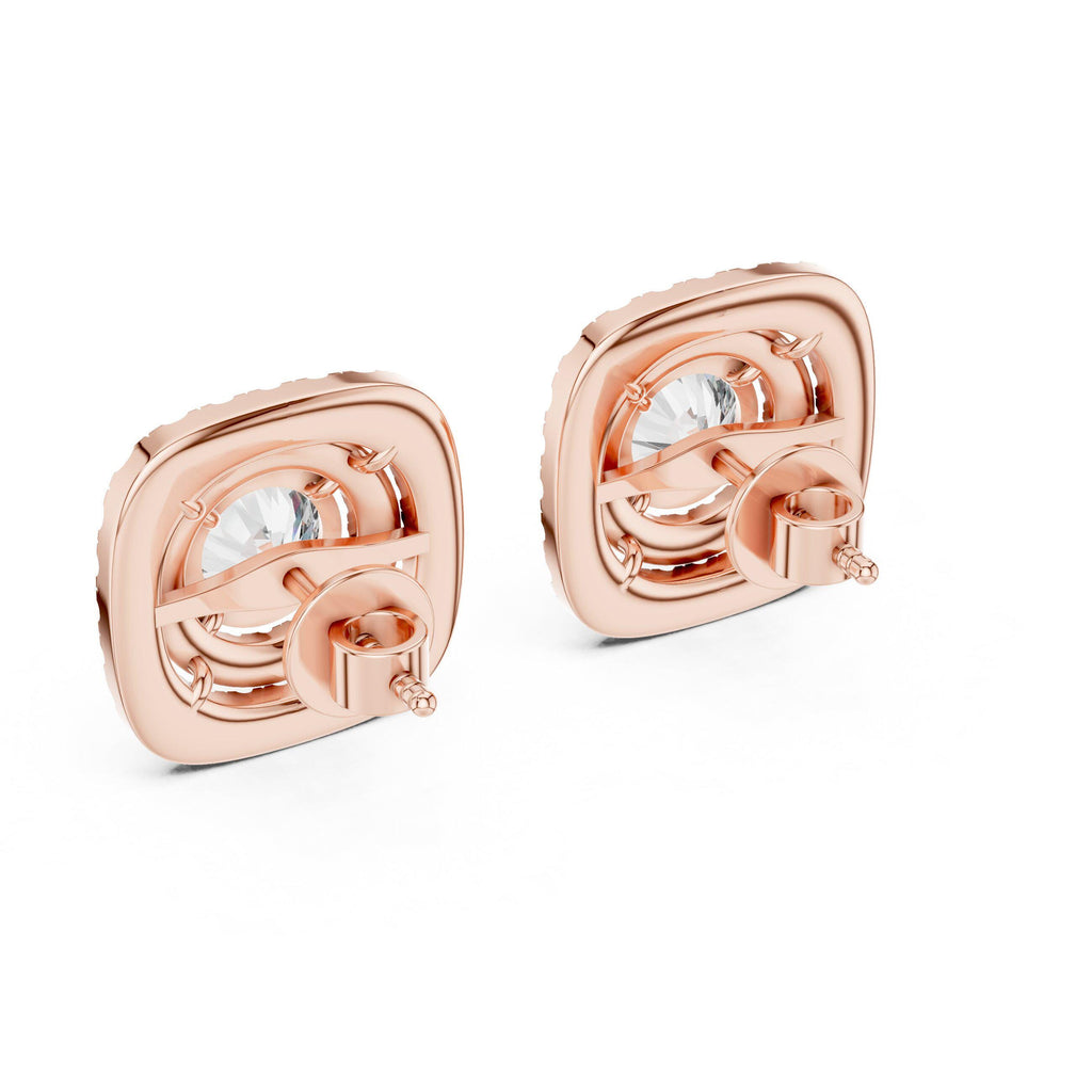 7mm Round Moissanite Cushion Double-Halo Stud Earrings – 925 Sterling Silver, 18K Gold Vermeil
