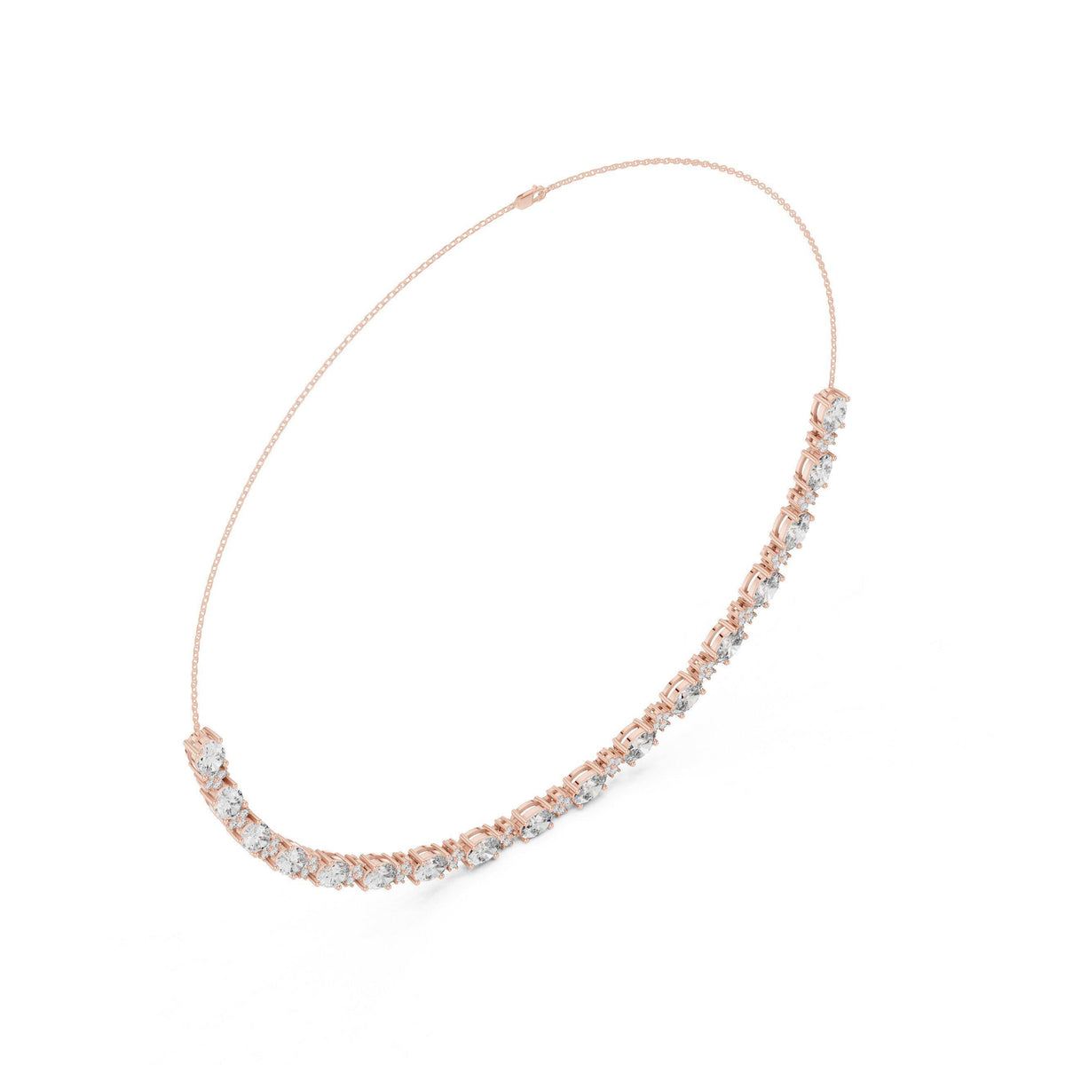 Round & Oval Moissanite Tennis Necklace – 925 Sterling Silver, 18K Gold Vermeil