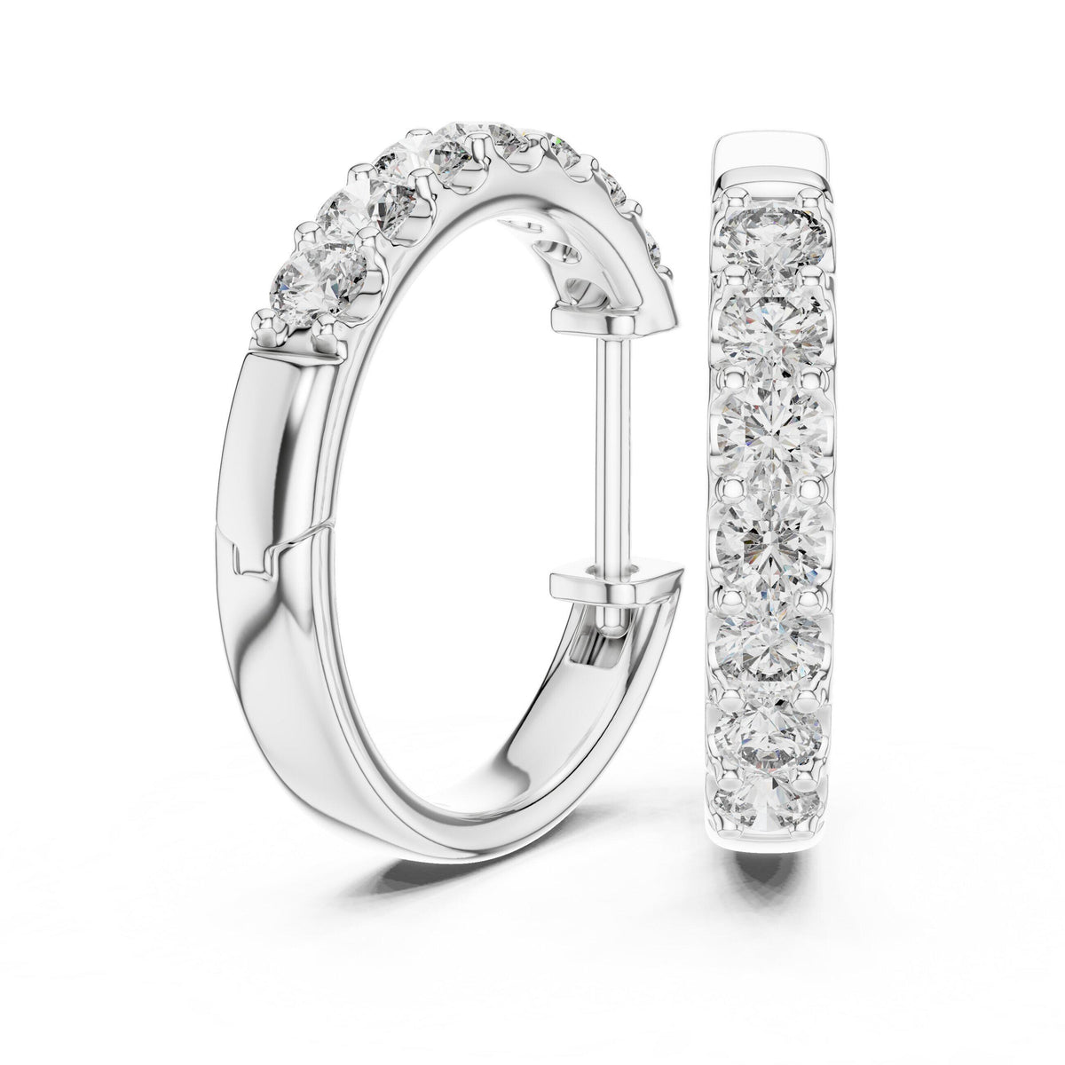 Round Moissanite Eternity Hoop Earrings – 925 Sterling Silver, 18K Gold Vermeil