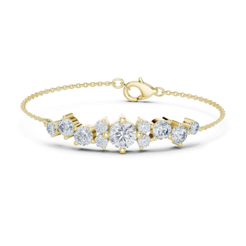 Graduated Moissanite Cluster Chain Bracelet – 925 Sterling Silver, 18K Gold Vermeil