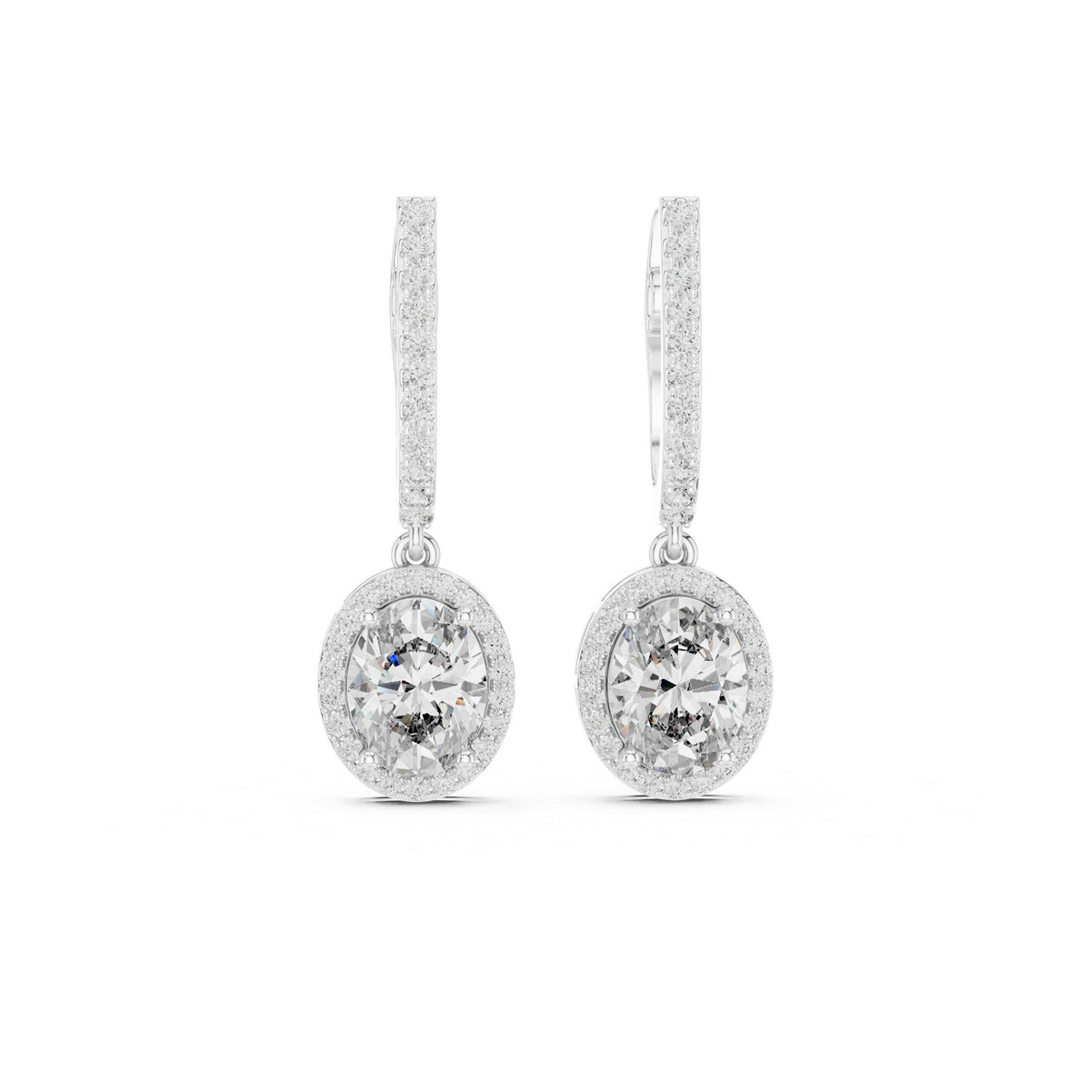 Oval Moissanite Halo Lever Drop Earrings – 925 Sterling Silver, 18K Gold Vermeil