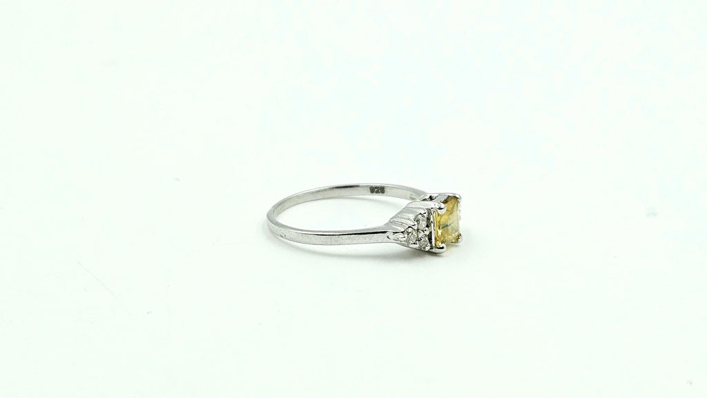 Cushion Yellow Sapphire & Diamond Ring – 925 Sterling Silver, 18K White Gold Vermeil