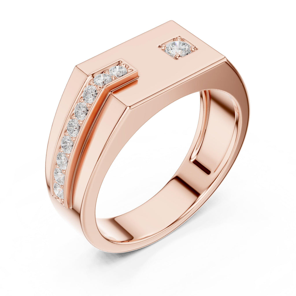 Men's Flat-Top Signet with Pavé Strip and Princess-Cut Accent – 925 Sterling Silver, 18K Gold Vermeil