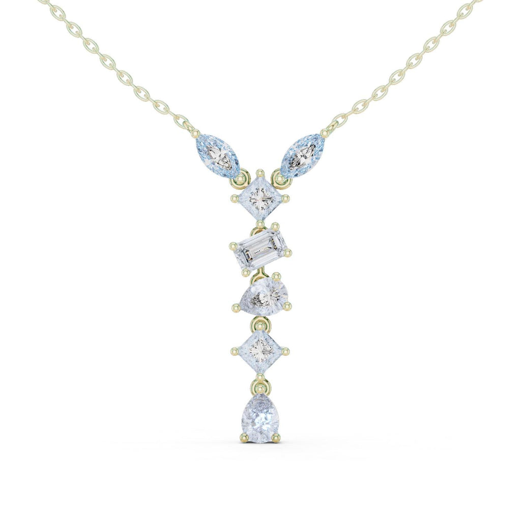 Marquise, Princess & Baguette Moissanite V-Drop Necklace – 925 Sterling Silver, 18K Gold Vermeil