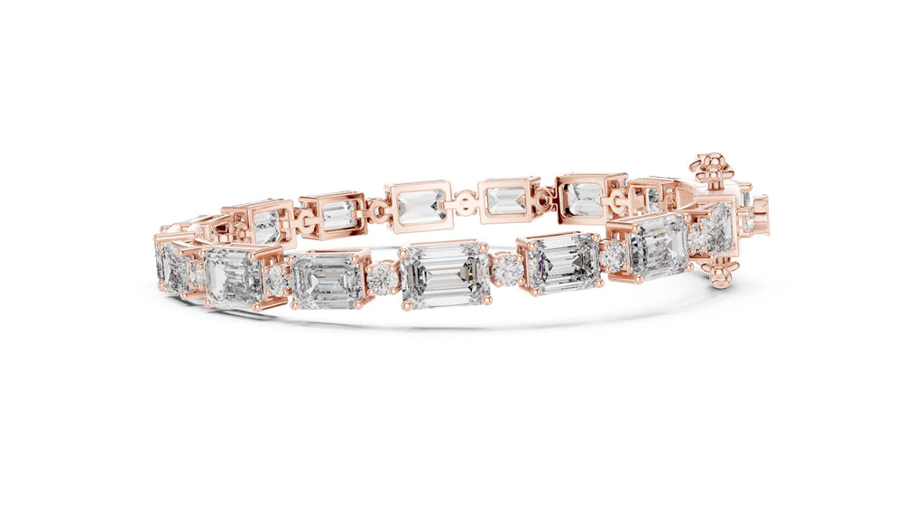 Emerald & Round Moissanite Tennis Bracelet – 925 Sterling Silver, 18K Gold Vermeil