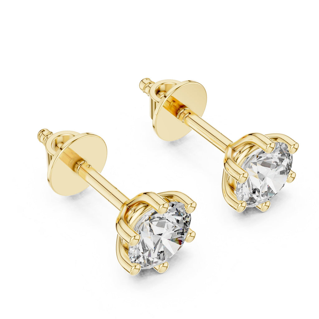 5.2mm Round Moissanite Six-Prong Stud Earrings – 925 Sterling Silver, 18K Gold Vermeil