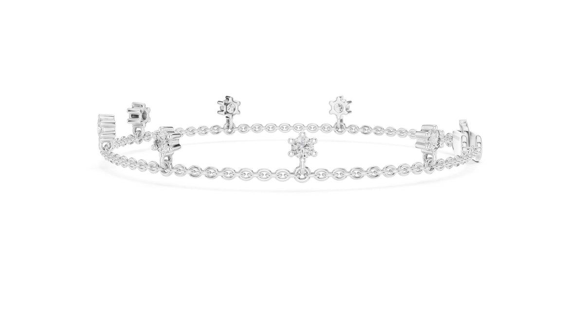 3mm Round Moissanite Station Charm Bracelet – 925 Sterling Silver, 18K Gold Vermeil