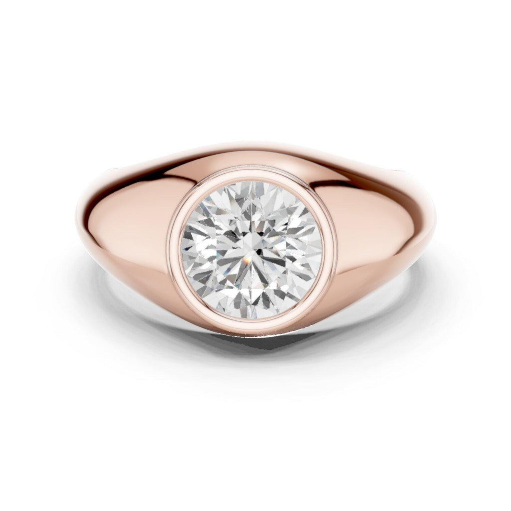 Men's Round Bezel-Set Moissanite Signet Ring – 925 Sterling Silver, 18K Gold Vermeil